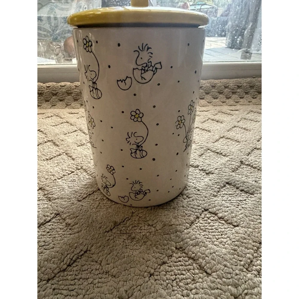 Peanuts Woodstock Easter Spring Gibson Ceramic Canister Jar with Yellow Lid